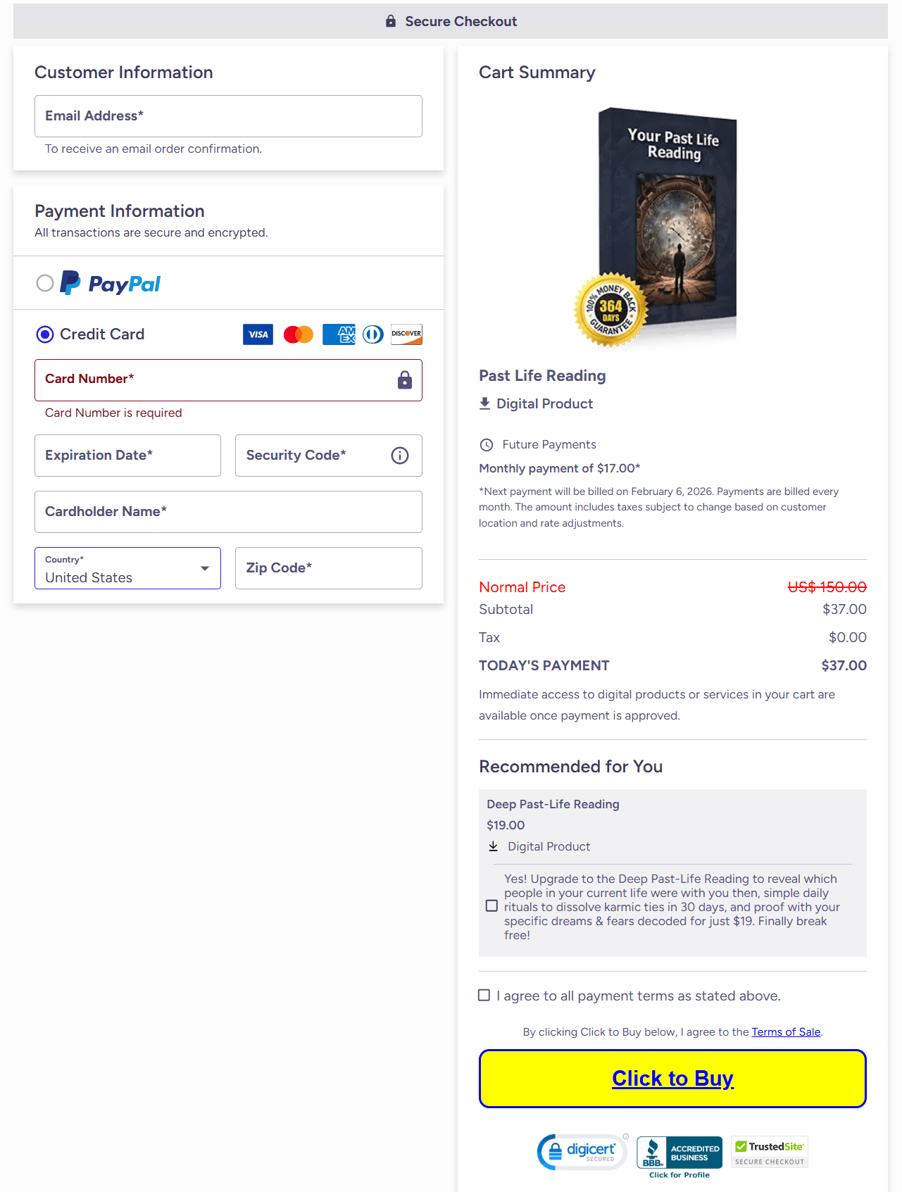 Past Life Reading Order Form